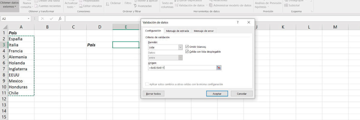 trucos en excel lista desplegable