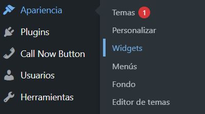 widgets menu apariencia