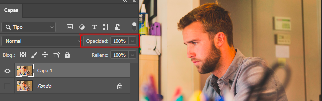 ajustar opacidad photoshop