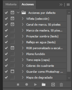 acciones photoshop, crear acciones mediante ventana acciones
