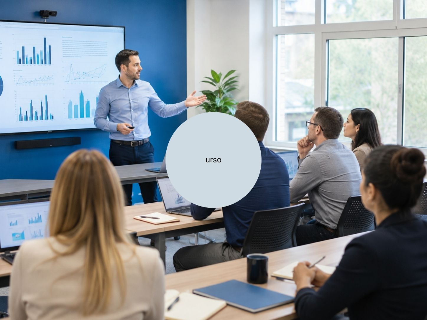 Clase corporativa con alumnos aprendiendo contabilidad en un aula moderna